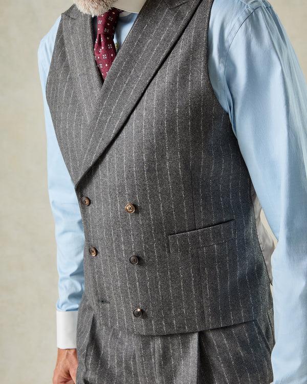 Gieves & Hawkes Markham Wool & Cashmere Morse Code Stripe Suit Waistcoat Grey