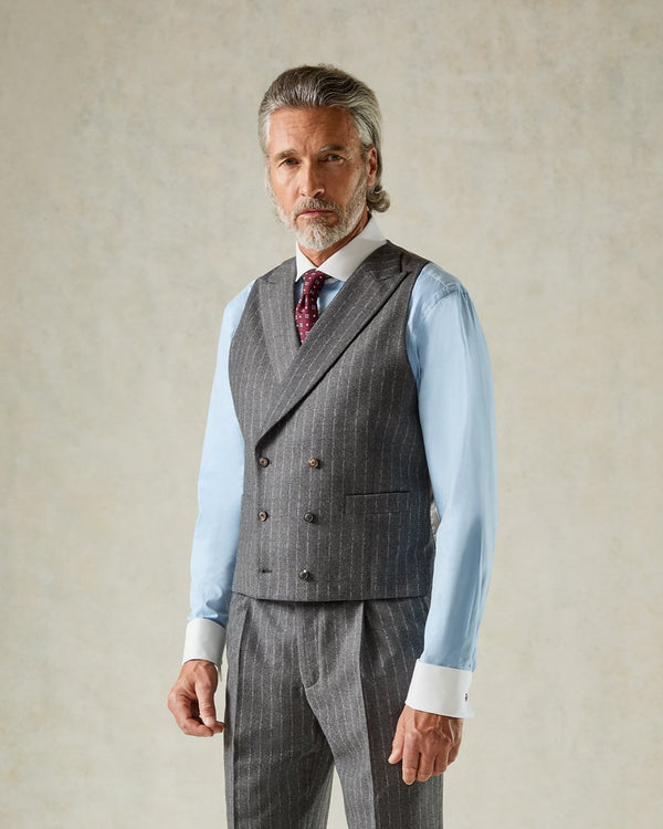 gieves & hawkes Markham Wool & Cashmere Morse Code Stripe Suit Waistcoat Grey