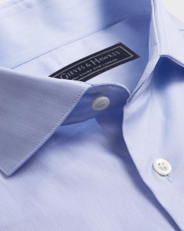 Gieves & Hawkes Mawbey Cotton Herringbone Double Cuff Shirt Blue
