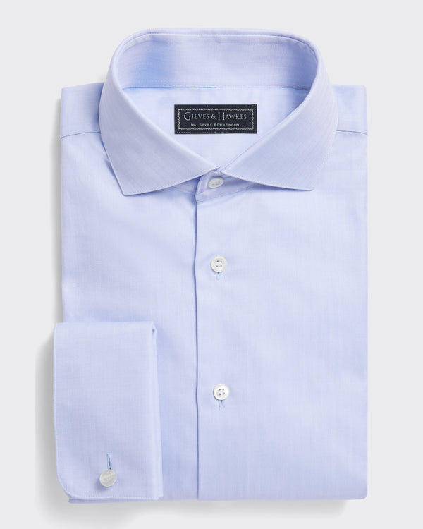 Gieves & Hawkes Mawbey Cotton Herringbone Double Cuff Shirt Blue
