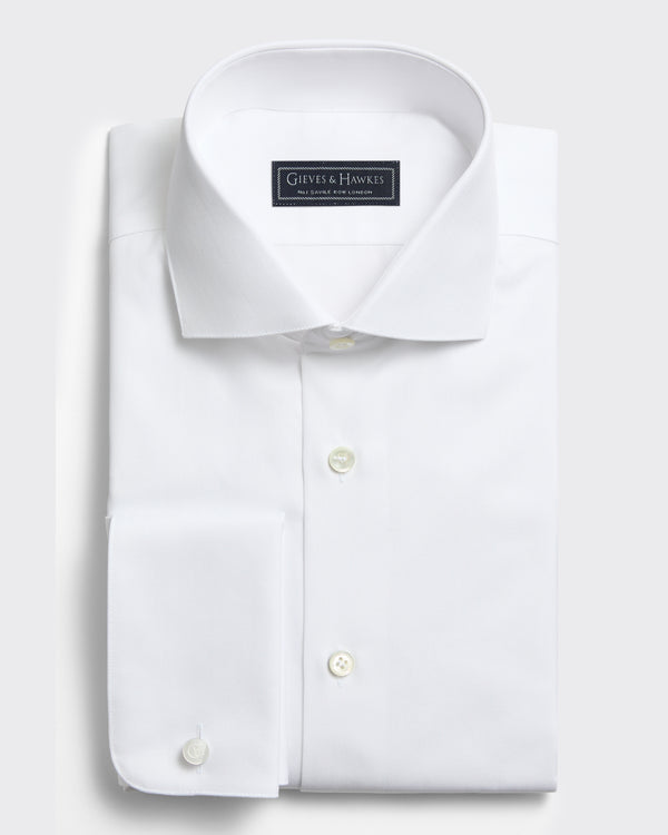 Gieves & Hawkes Mawbey Cotton Herringbone Double Cuff Shirt Ecru