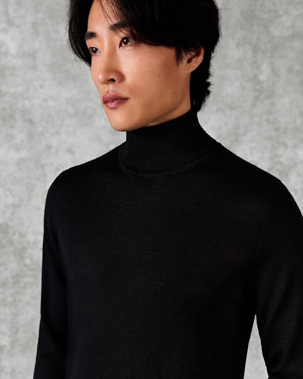 Gieves & Hawkes Osborne Merino Wool Roll Neck Knit Black