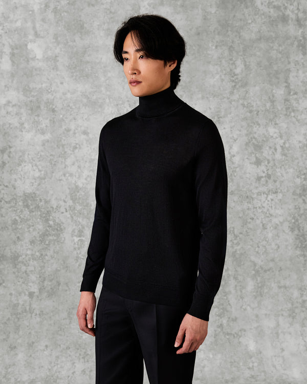gieves & hawkes Osborne Merino Wool Roll Neck Knit Black