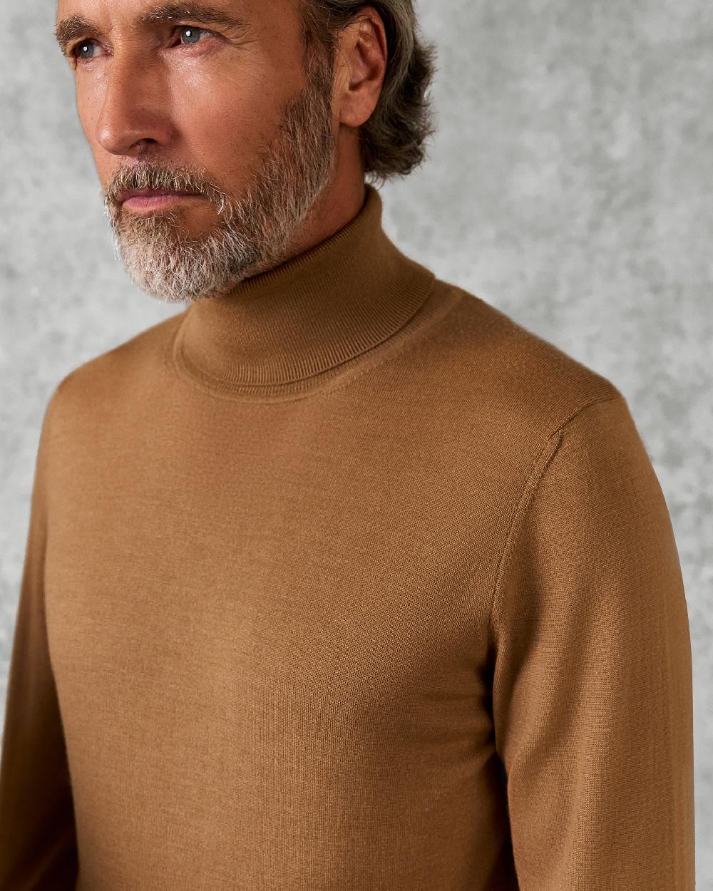 Gieves & Hawkes Osborne Merino Wool Roll Neck Knit Tan