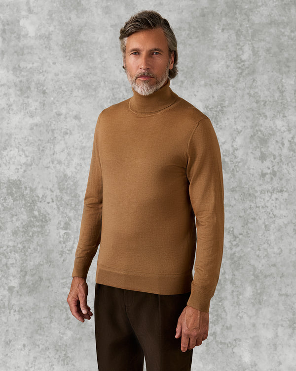 gieves & hawkes Osborne Merino Wool Roll Neck Knit Tan