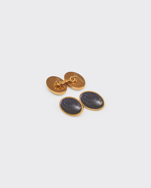 gieves & hawkes Ouless Cufflink Oval Enamel Blue Goldstone
