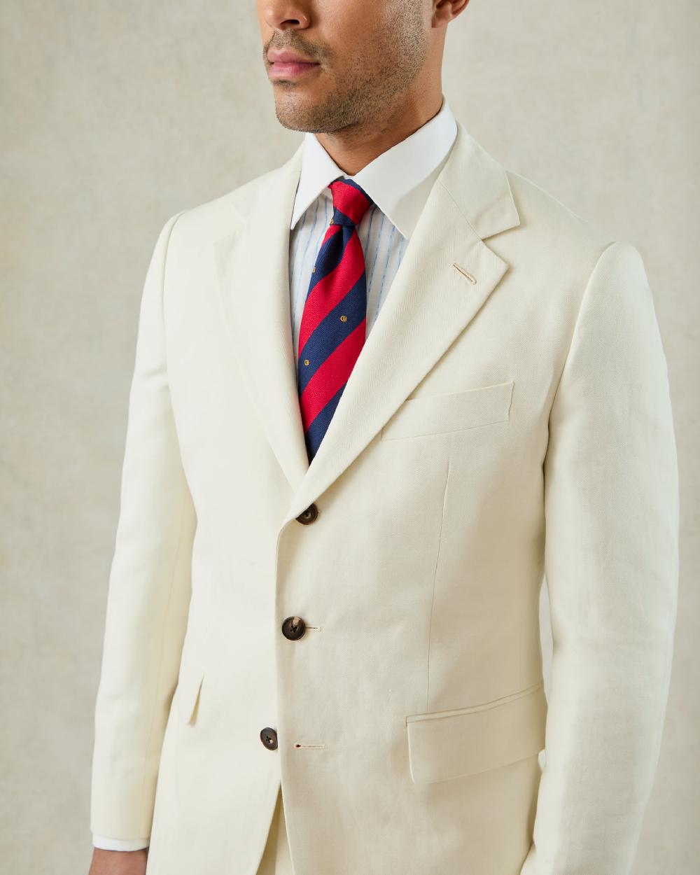 Gieves & Hawkes Pearce Cotton & Linen Herringbone Suit Jacket White