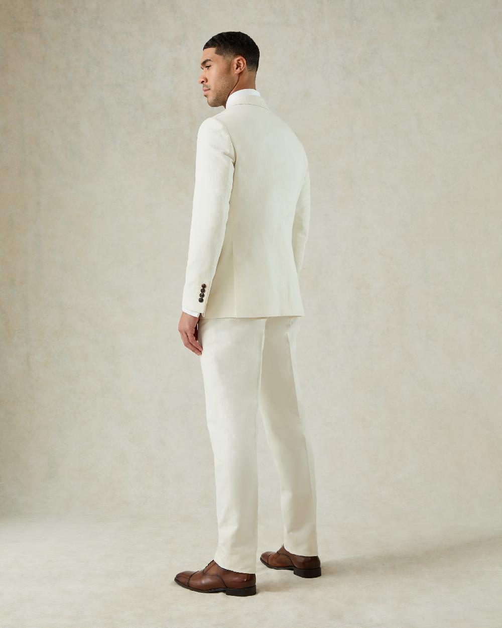 Gieves & Hawkes Pearce Cotton & Linen Herringbone Suit Jacket White