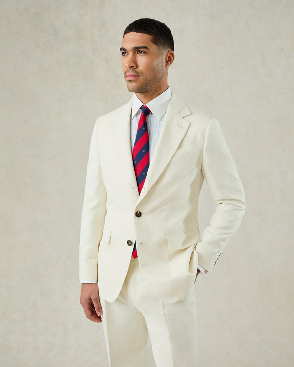 gieves & hawkes Pearce Cotton & Linen Herringbone Suit Jacket White