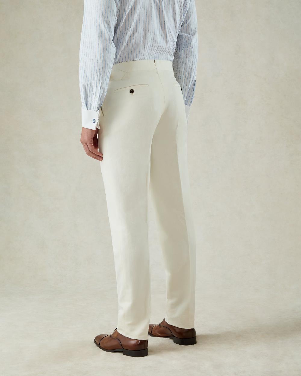 Gieves & Hawkes Pearce Cotton & Linen Herringbone Suit Trouser White