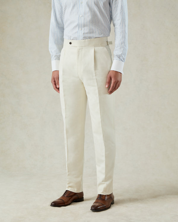 gieves & hawkes Pearce Cotton & Linen Herringbone Suit Trouser White