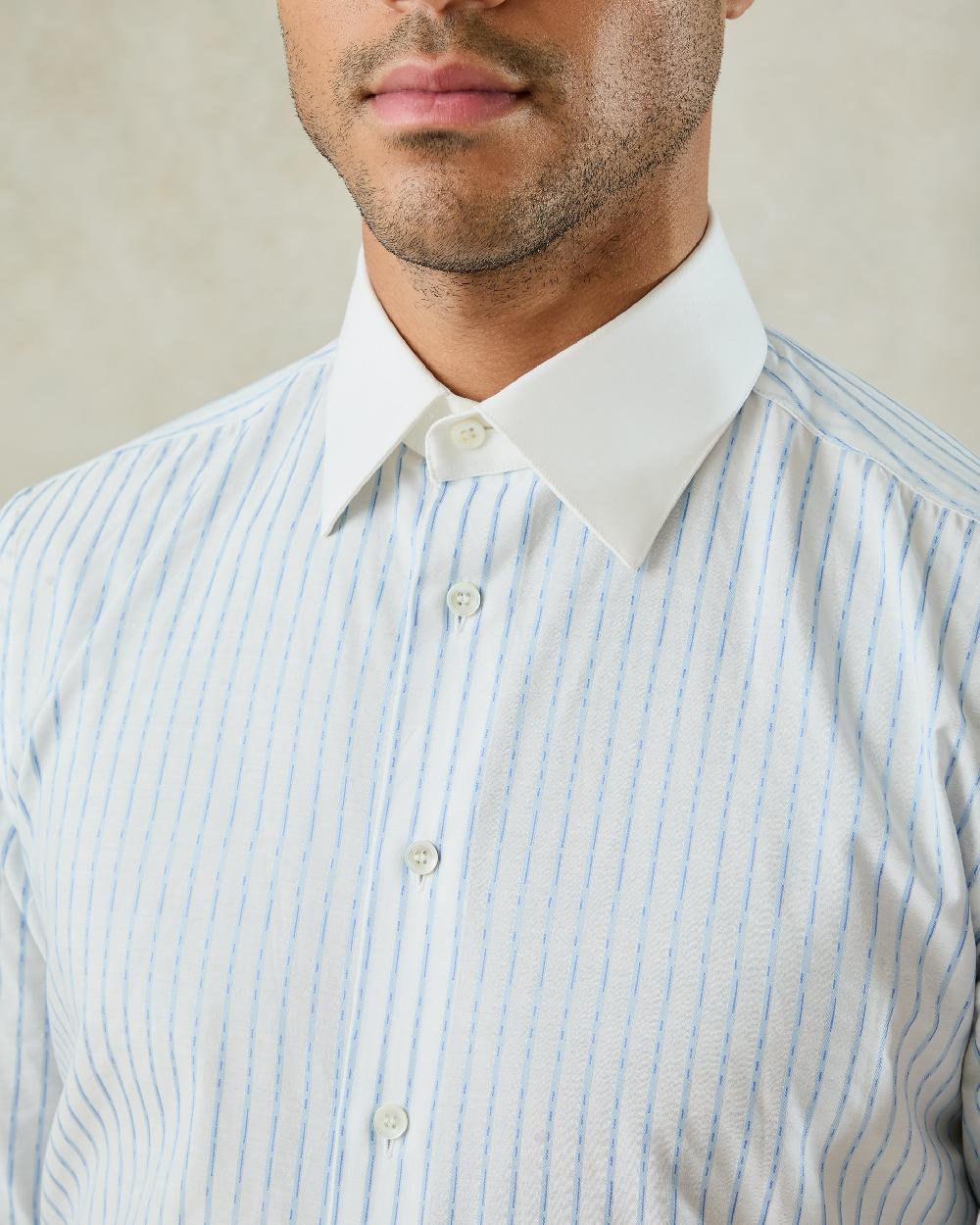 Gieves & Hawkes Pennell Cotton Morse Code Stripe Shirt Sky Blue
