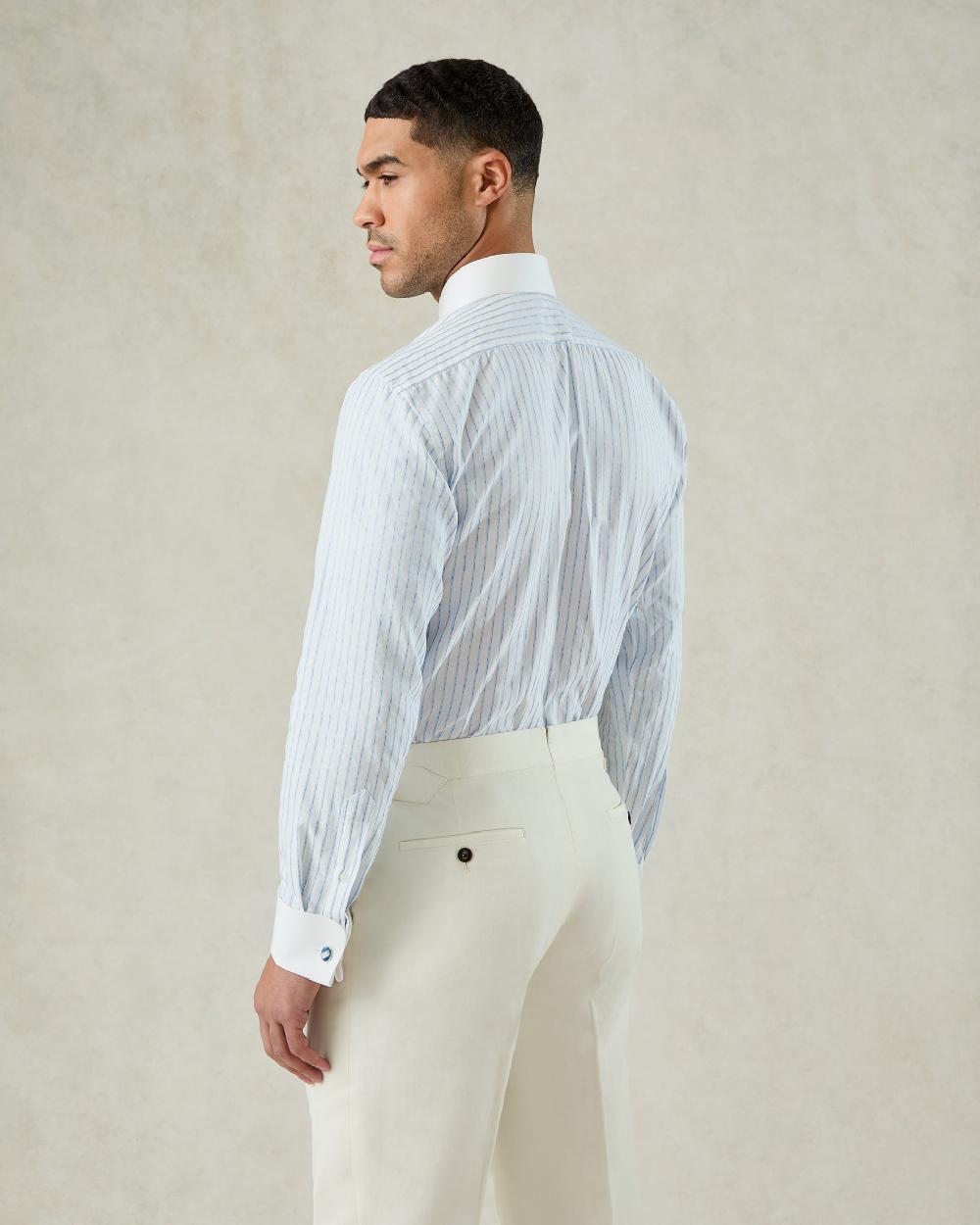 Gieves & Hawkes Pennell Cotton Morse Code Stripe Shirt Sky Blue