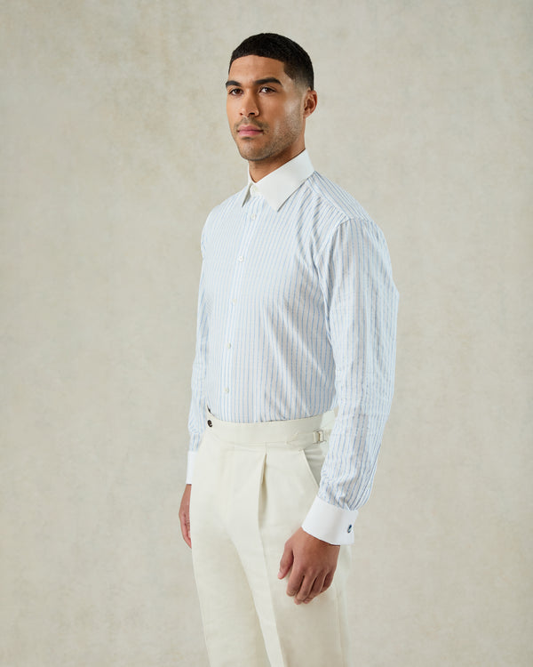 gieves & hawkes Pennell Cotton Morse Code Stripe Shirt Sky Blue