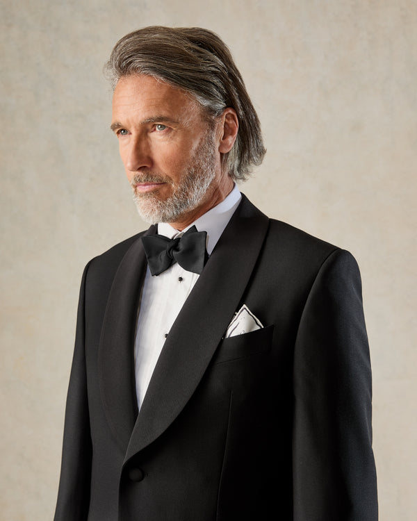 Gieves & Hawkes Shelford Black Wool Mohair Barathea Shawl Lapel Dinner Suit