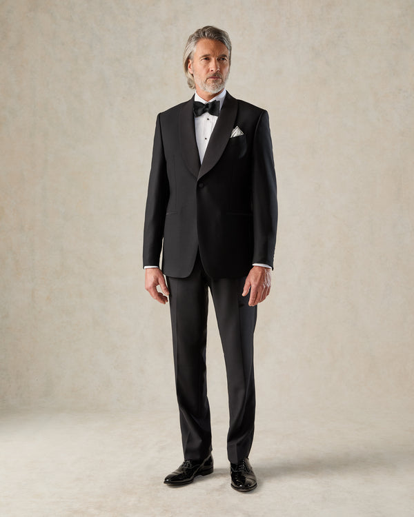 gieves & hawkes Shelford Black Wool Mohair Barathea Shawl Lapel Dinner Suit