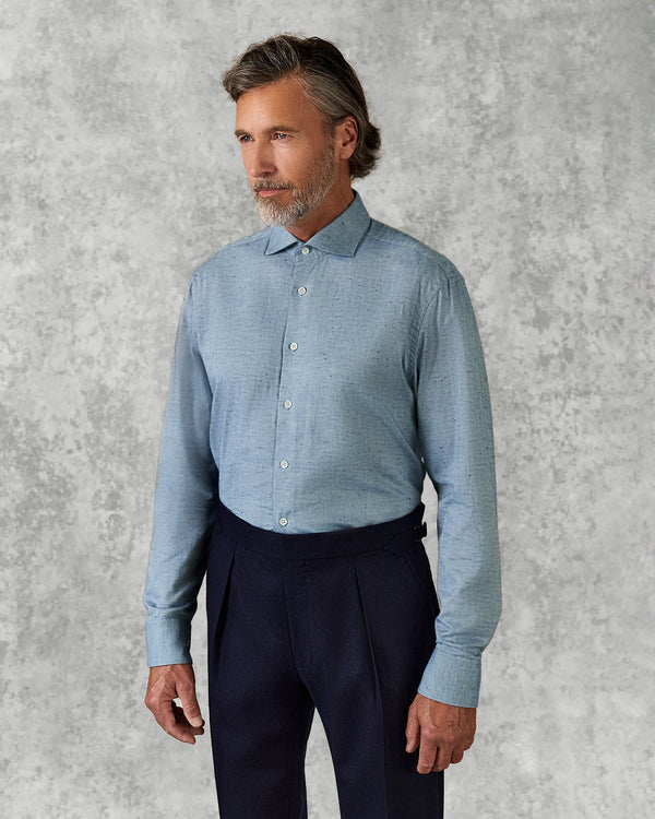 gieves & hawkes Swain Light Blue Spread Herringbone Shirt