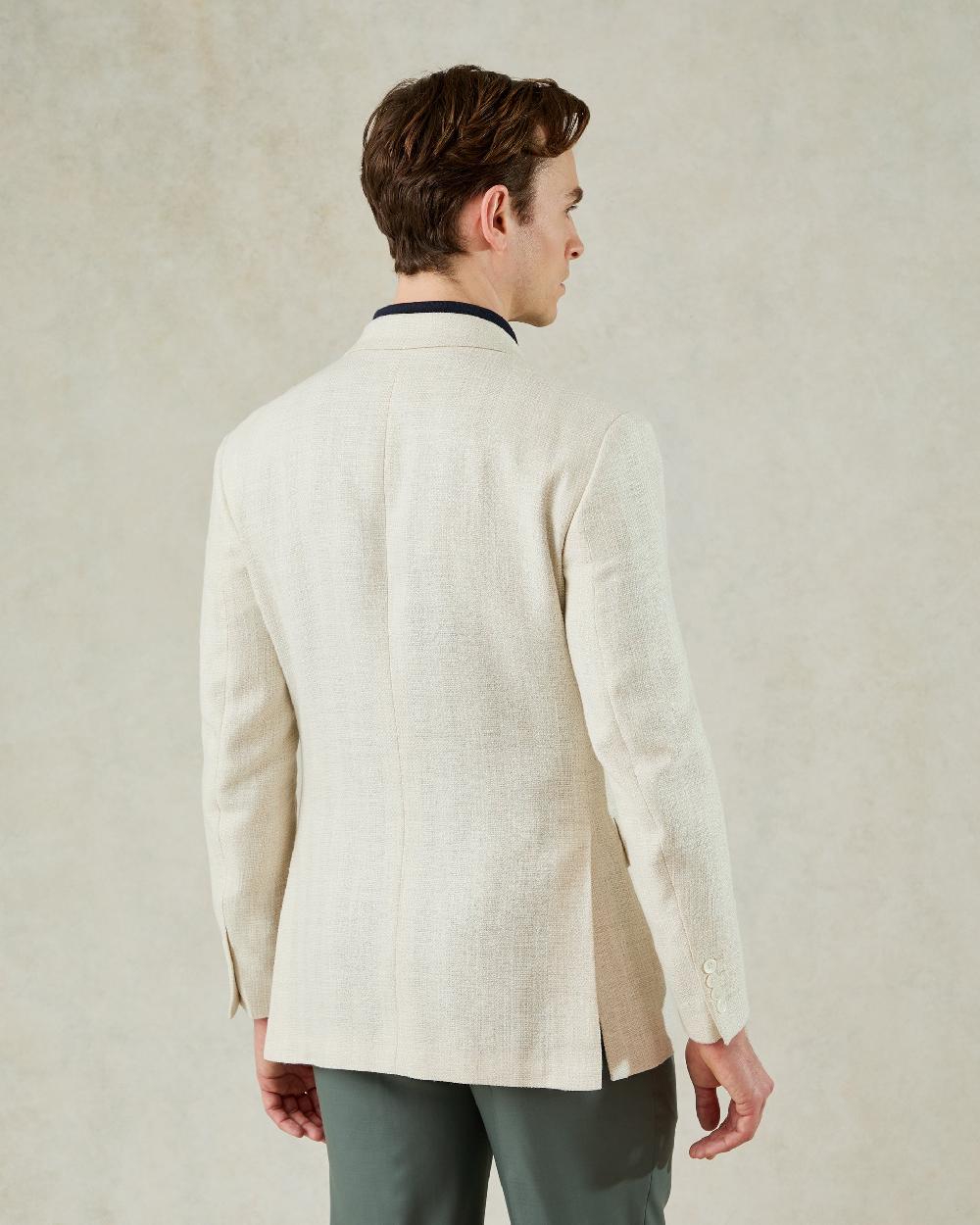 Gieves & Hawkes Tilman Silk & Linen Double Breasted Blazer Cream