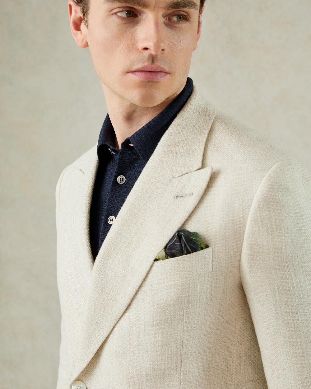 Gieves & Hawkes Tilman Silk & Linen Double Breasted Blazer Cream