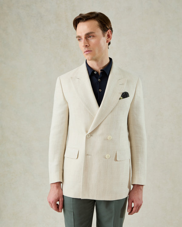 gieves & hawkes Tilman Silk & Linen Double Breasted Blazer Cream