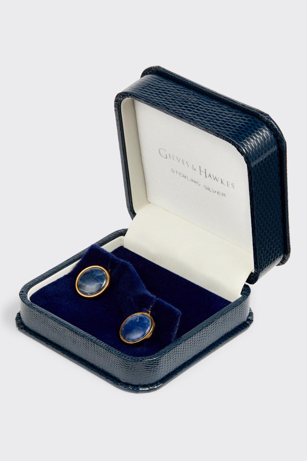 Gieves & Hawkes Tisdall Clint Sterling Silver Cufflinks Navy Sodalite