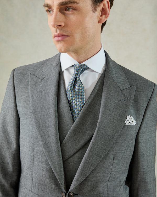 Gieves & Hawkes Torlese Double Breasted Virgin Wool Sharkskin Morning Waistcoat Grey