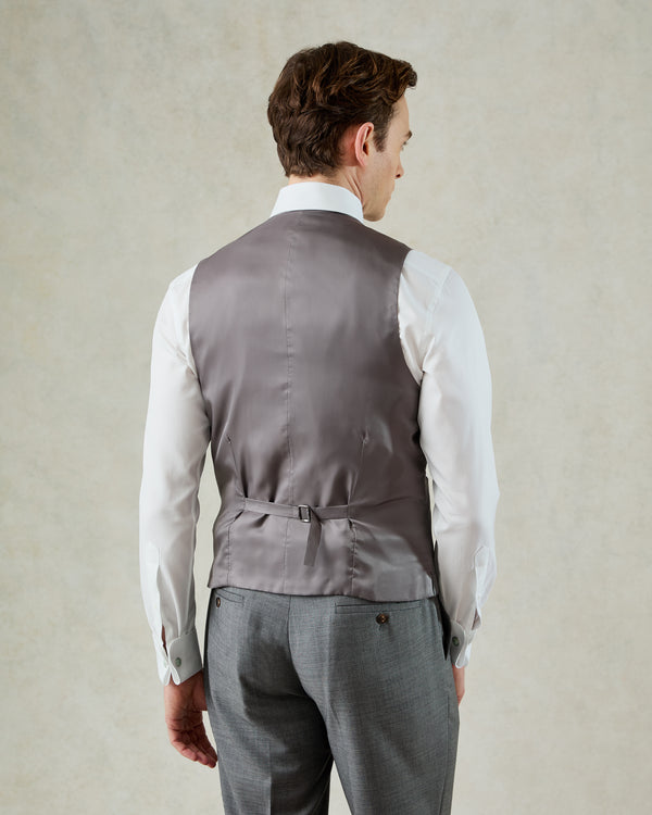 Gieves & Hawkes Torlese Double Breasted Virgin Wool Sharkskin Morning Waistcoat Grey