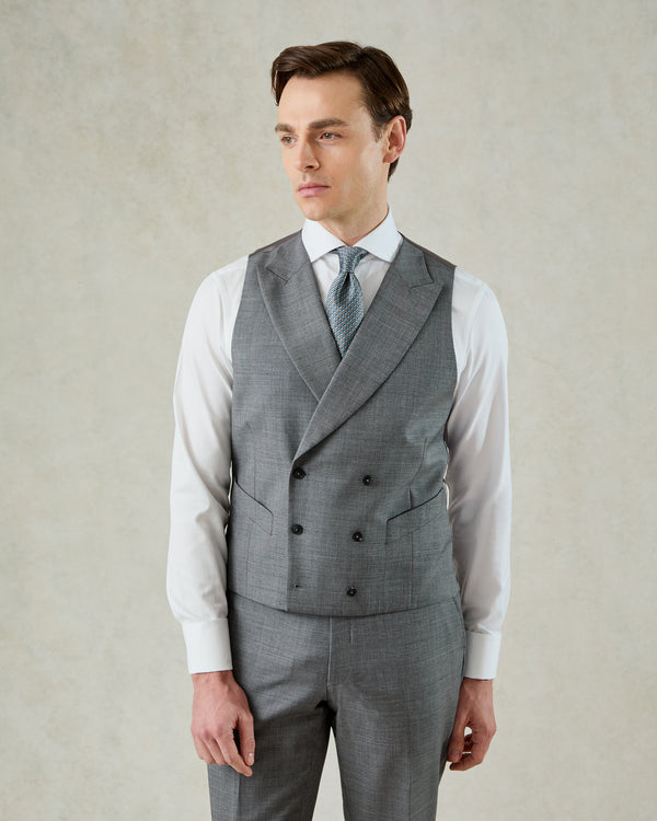 gieves & hawkes Torlese Double Breasted Virgin Wool Sharkskin Morning Waistcoat Grey