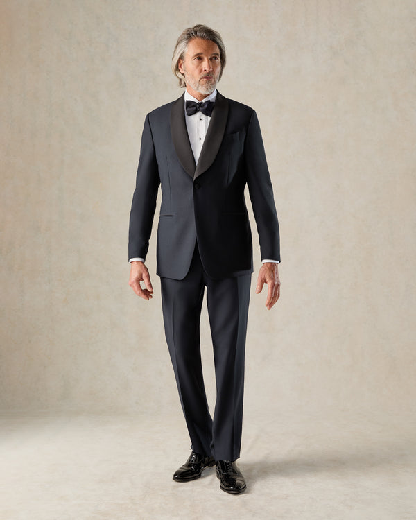 gieves & hawkes Weldon Navy Wool Mohair Barathea Shawl Dinner Suit