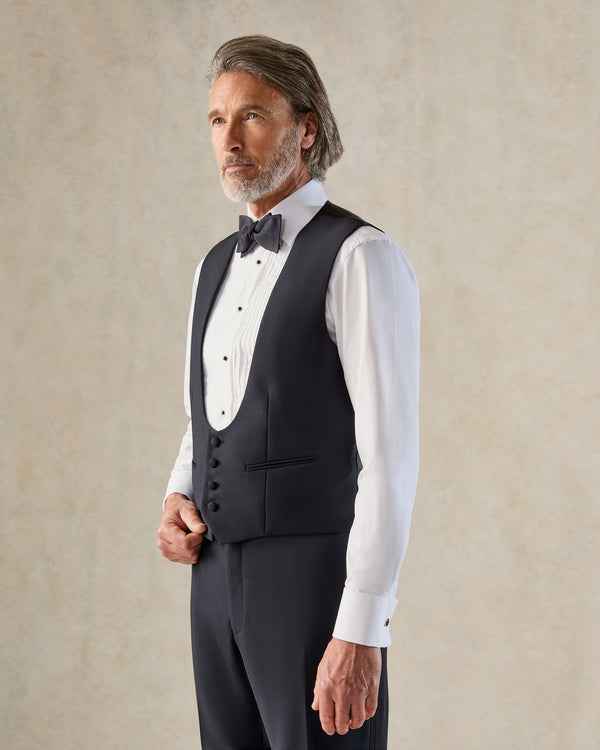 gieves & hawkes Weldon Wool Mohair Barathea Horseshoe Waistcoat Navy