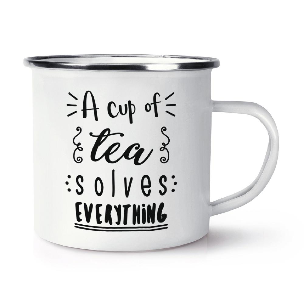gift base A Cup Of Tea Solves Everything Retro Enamel Mug Cup