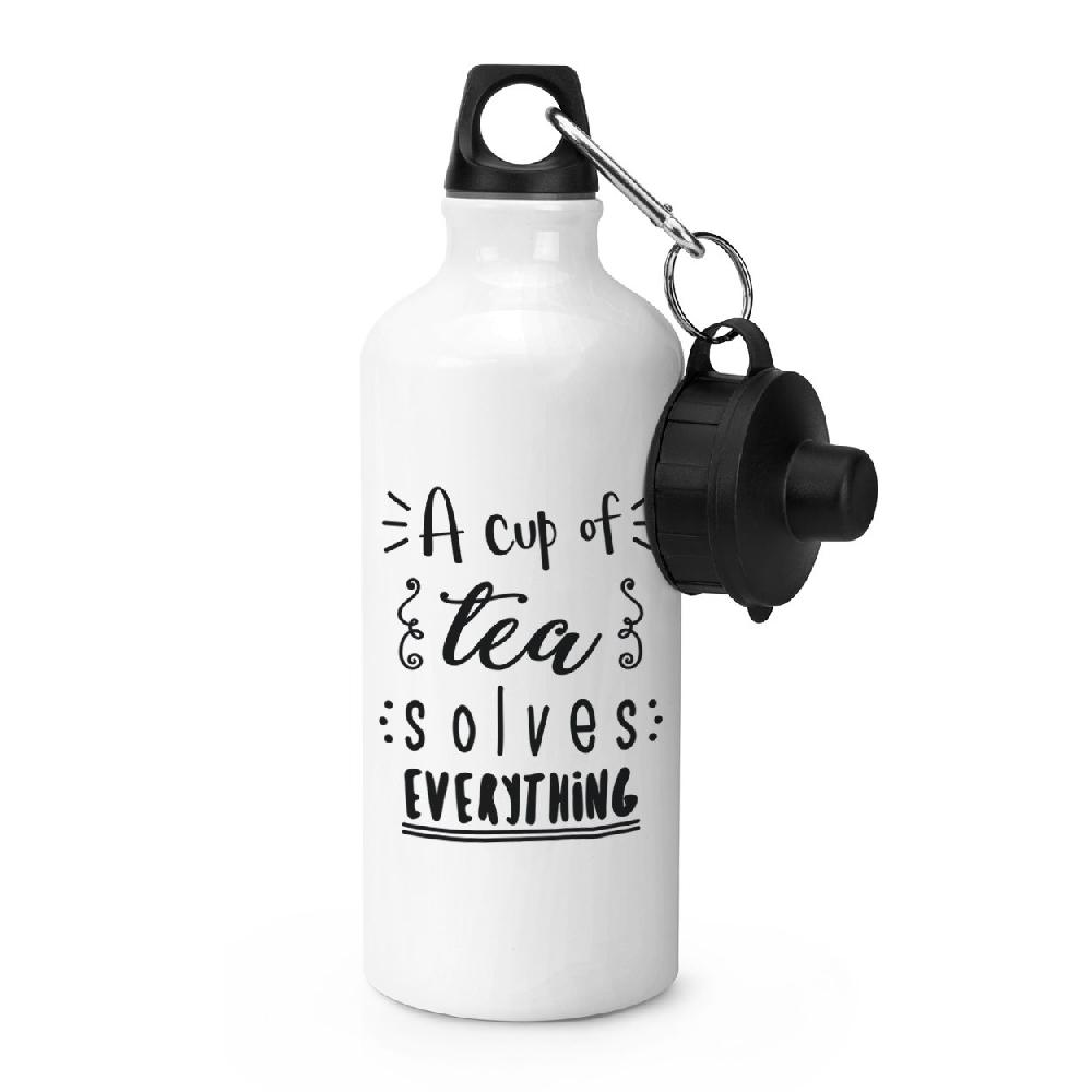 gift base A Cup Of Tea Solves Everything Sports Bottle