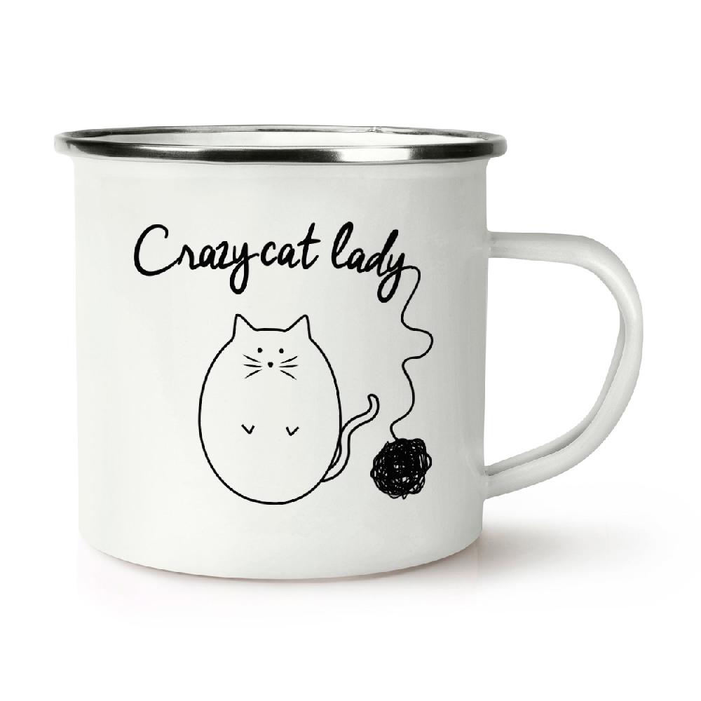 gift base Ball Of Yarn Crazy Cat Lady Retro Enamel Mug Cup