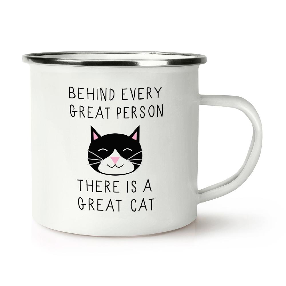 gift base Behind Every Great Person Is A Great Cat Retro Enamel Mug Cup
