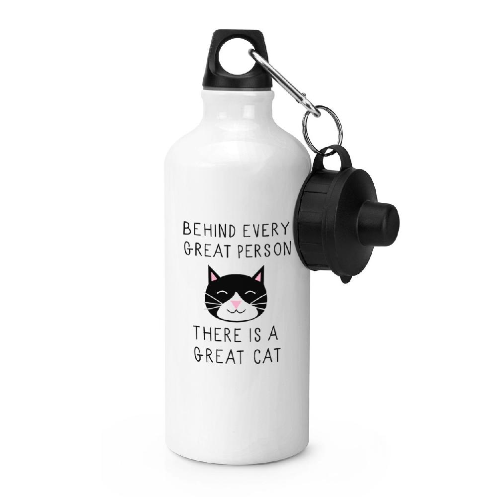 gift base Behind Every Great Person Is A Great Cat Sports Bottle