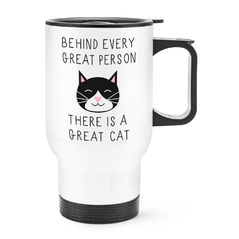 gift base Behind Every Great Person Is A Great Cat Travel Mug Cup With Handle