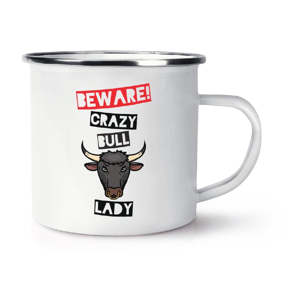 gift base Beware Crazy Bull Lady Retro Enamel Mug Cup