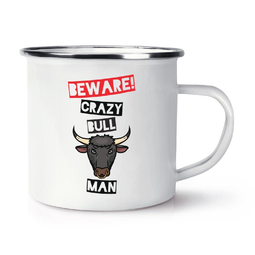 gift base Beware Crazy Bull Man Retro Enamel Mug Cup