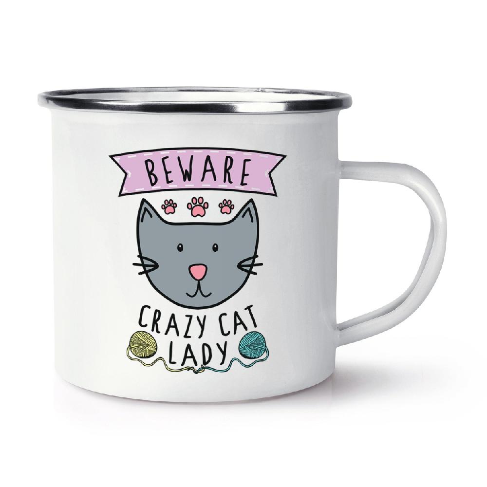 gift base Beware Crazy Cat Lady Retro Enamel Mug Cup