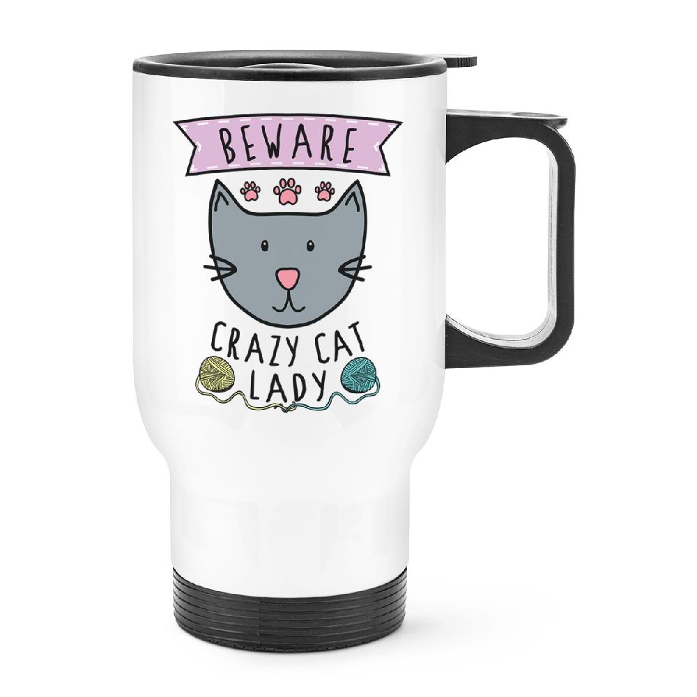 gift base Beware Crazy Cat Lady Travel Mug Cup With Handle