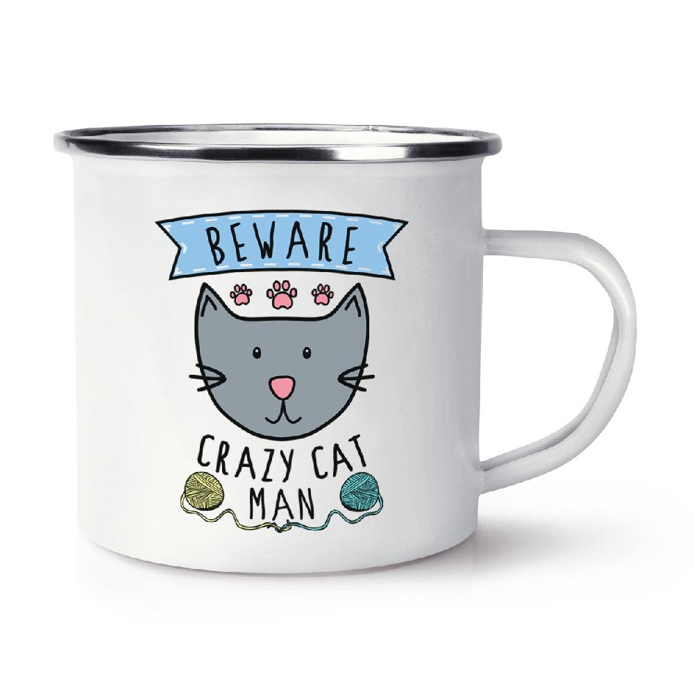 gift base Beware Crazy Cat Man Retro Enamel Mug Cup