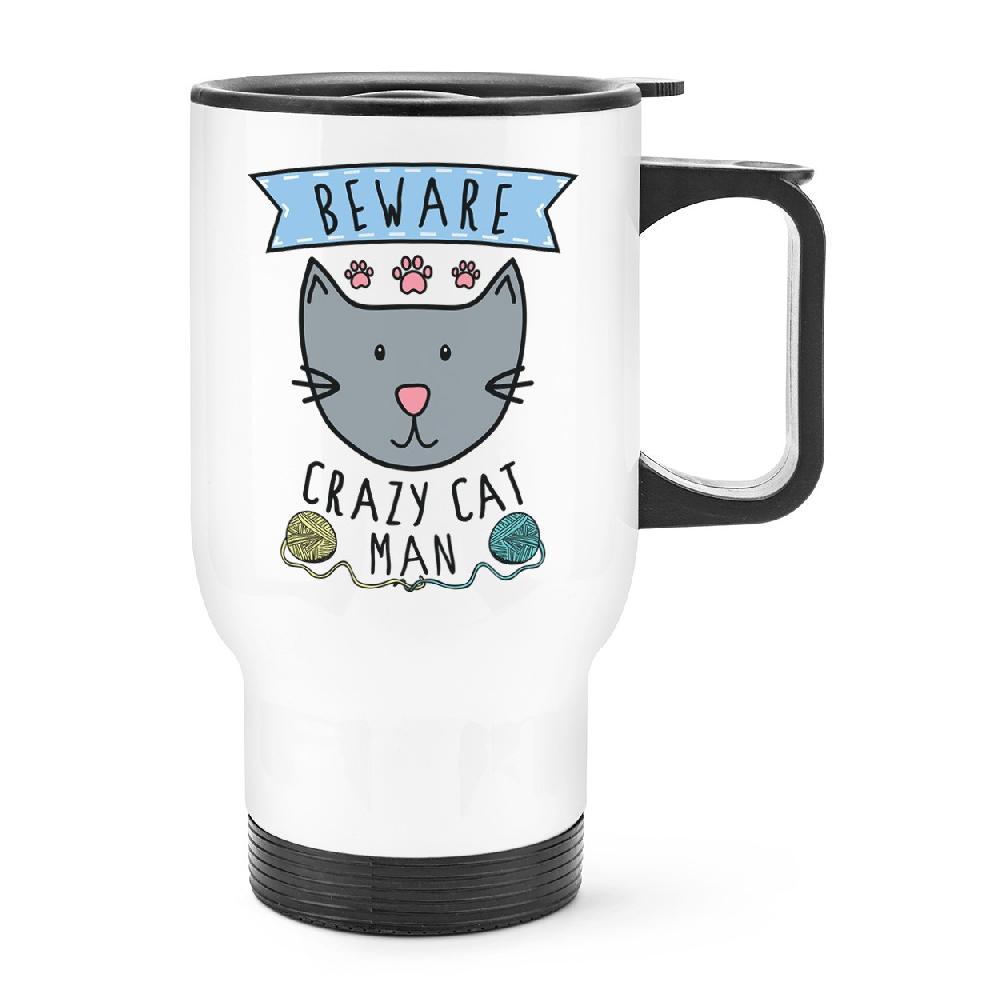 gift base Beware Crazy Cat Man Travel Mug Cup With Handle