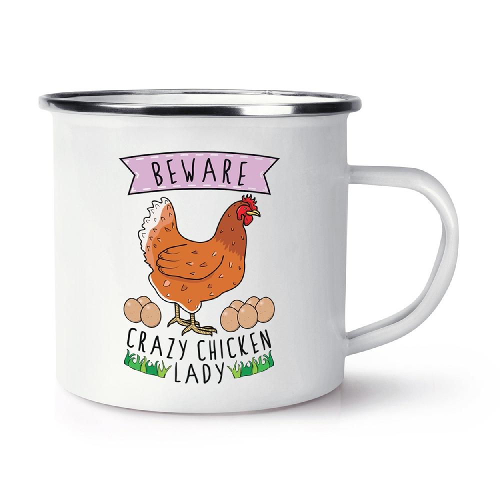 gift base Beware Crazy Chicken Lady Retro Enamel Mug Cup