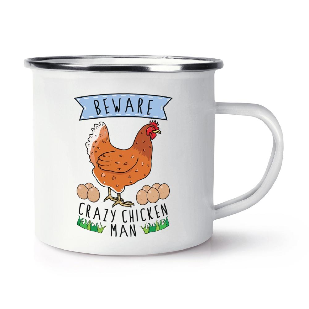 gift base Beware Crazy Chicken Man Retro Enamel Mug Cup