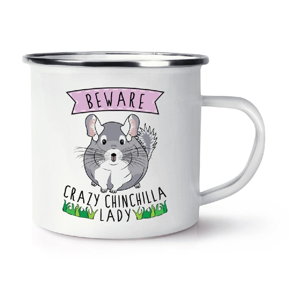 gift base Beware Crazy Chinchilla Lady Retro Enamel Mug Cup