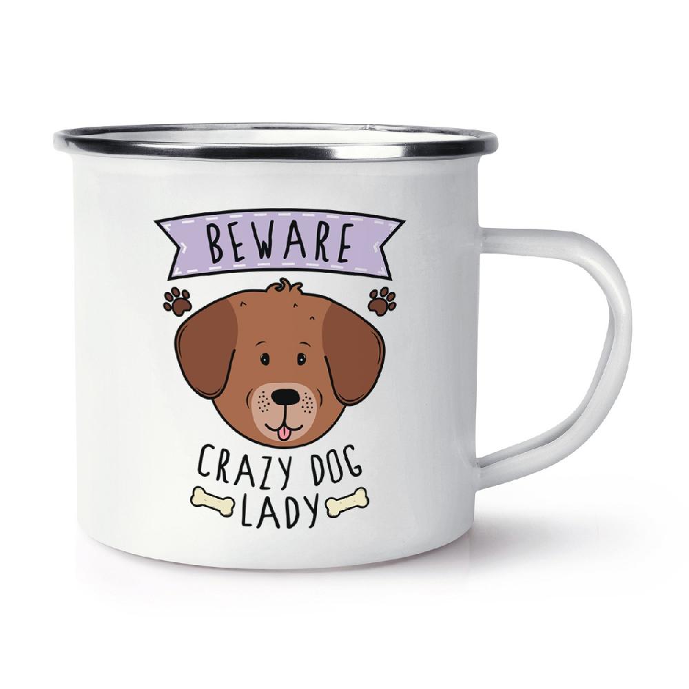 gift base Beware Crazy Dog Lady Retro Enamel Mug Cup