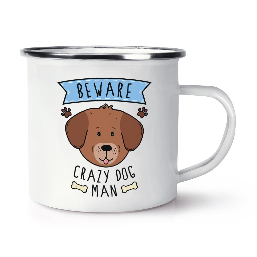 gift base Beware Crazy Dog Man Retro Enamel Mug Cup