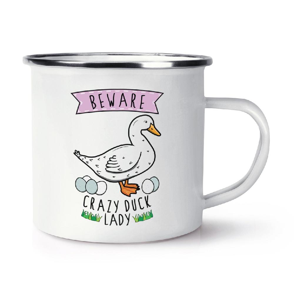 gift base Beware Crazy Duck Lady Retro Enamel Mug Cup