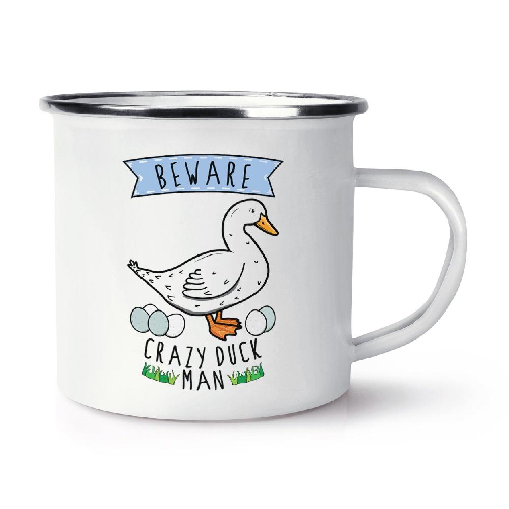 gift base Beware Crazy Duck Man Retro Enamel Mug Cup