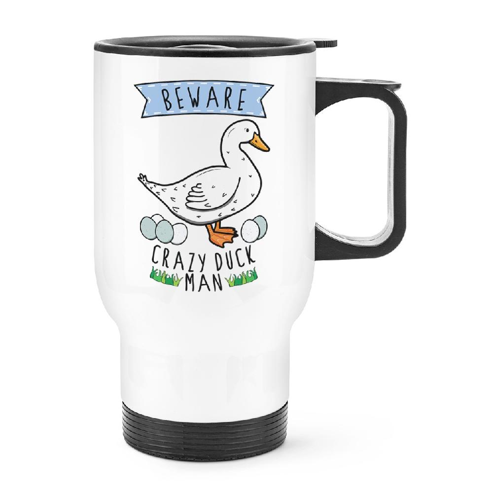 gift base Beware Crazy Duck Man Travel Mug Cup With Handle